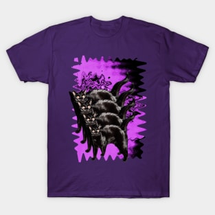 Psychedelic Black Cat Funny Purple Melty colorful background surreal collage T-Shirt